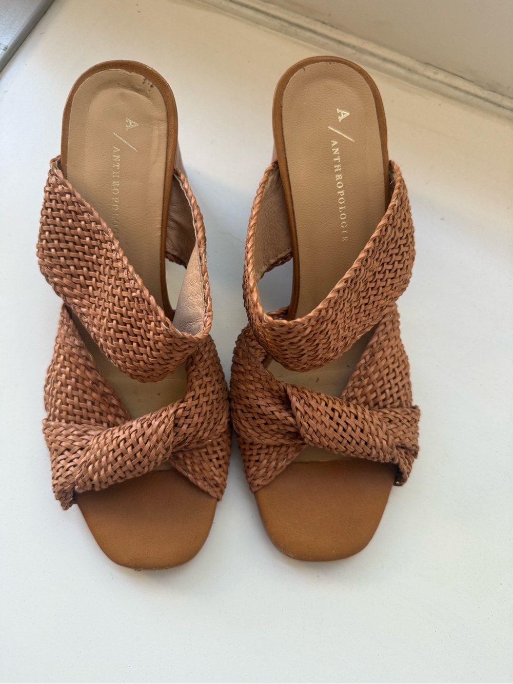 Anthropologie Braided Knot Mule Slides — Cognac Brown